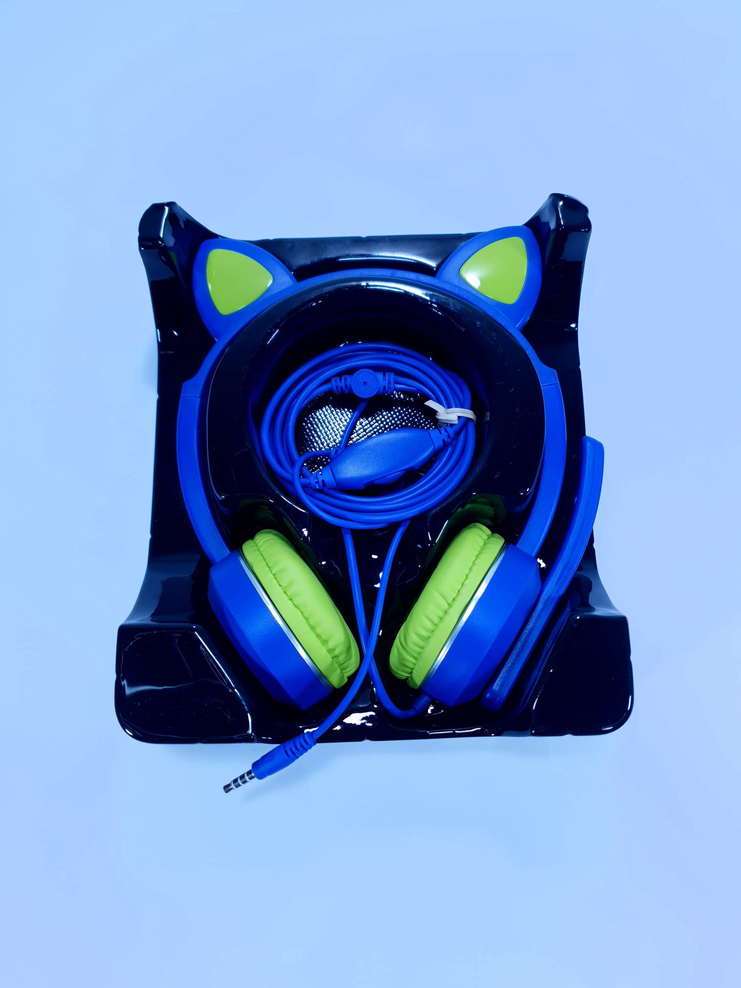 AKZ-020 Cat Ear Headphones,LED Light Up Ear Headphone with Microphone Stereo 3.5mm Gaming Wired Headset for Kids